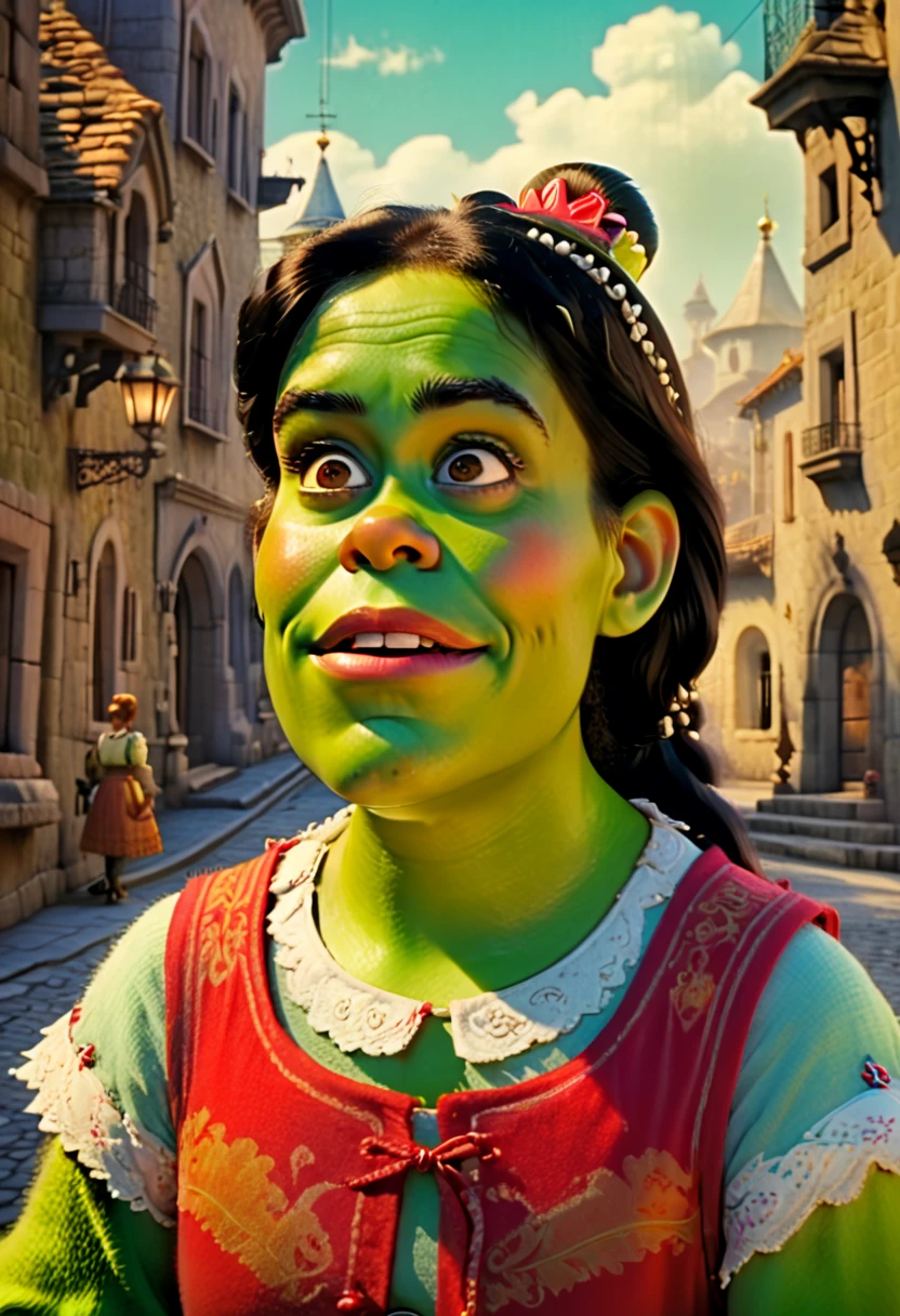 Retro cinematic image of Shrek Pedro Almodóvar style