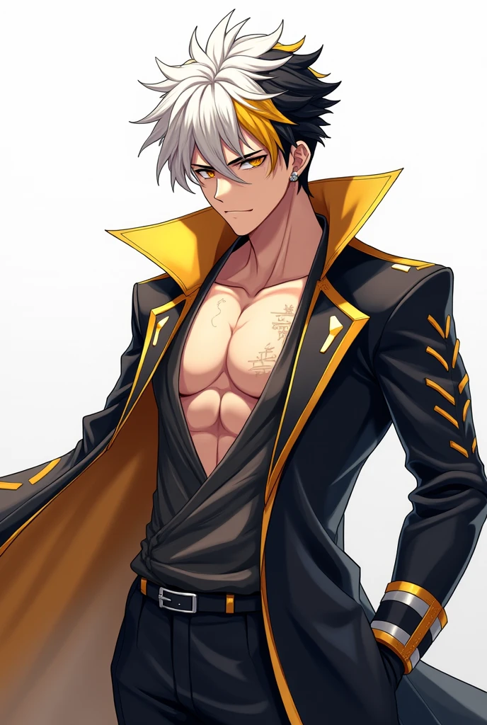 《the original god》Arataki Kazuto , male people，，((Masterpiece)), ((Best quality)), Ultra detailed,((illustration)), Dynamic Angle, Detailed light, (Delicate eyes), Floating, 1boy, Male focus, Head, Clothing, Yellow eyes, necklace, tattoo, (Forehead:0.8), (ahoge:0.8), jewelry, apathy，Ray， chest muscle， Sexy , Venom symbiote for your body, Black mucus of the body , （into venom）, Venom，frontage，style of anime4 K， 4K anime wallpaper， Badass anime 8 K， 4 k comic wallpaper， young anime man， Anime boys， Anime wallpapers 4 k， Anime wallpaper 4K， High quality anime art style， Anime moe art style， Anime art wallpaper 8 K， Anime art wallpaper 4 K， RGB lighting