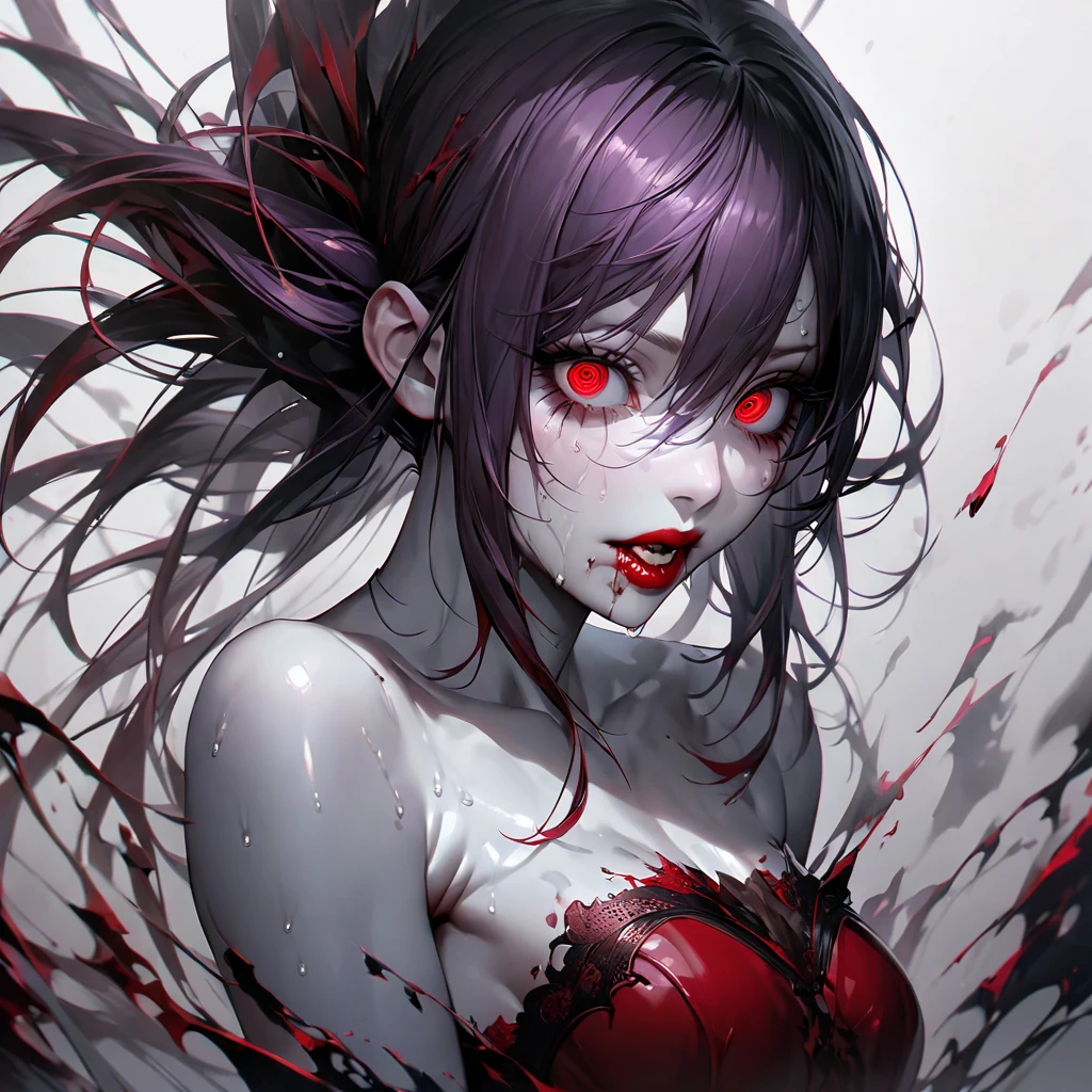 His chest was covered in blood、Anime girl with blood dripping from her chest, Gothic girl anime girl, gapmoe Yandere grimdark, Devil anime girl, Shatia Bradfren, Bad guy anime 8k, Yandere intricate, portrait gapmoe Yandere grimdark, Vampire Girl, bloody + Concept Art, Yandere, Anime style 4K, Detailed digital anime art