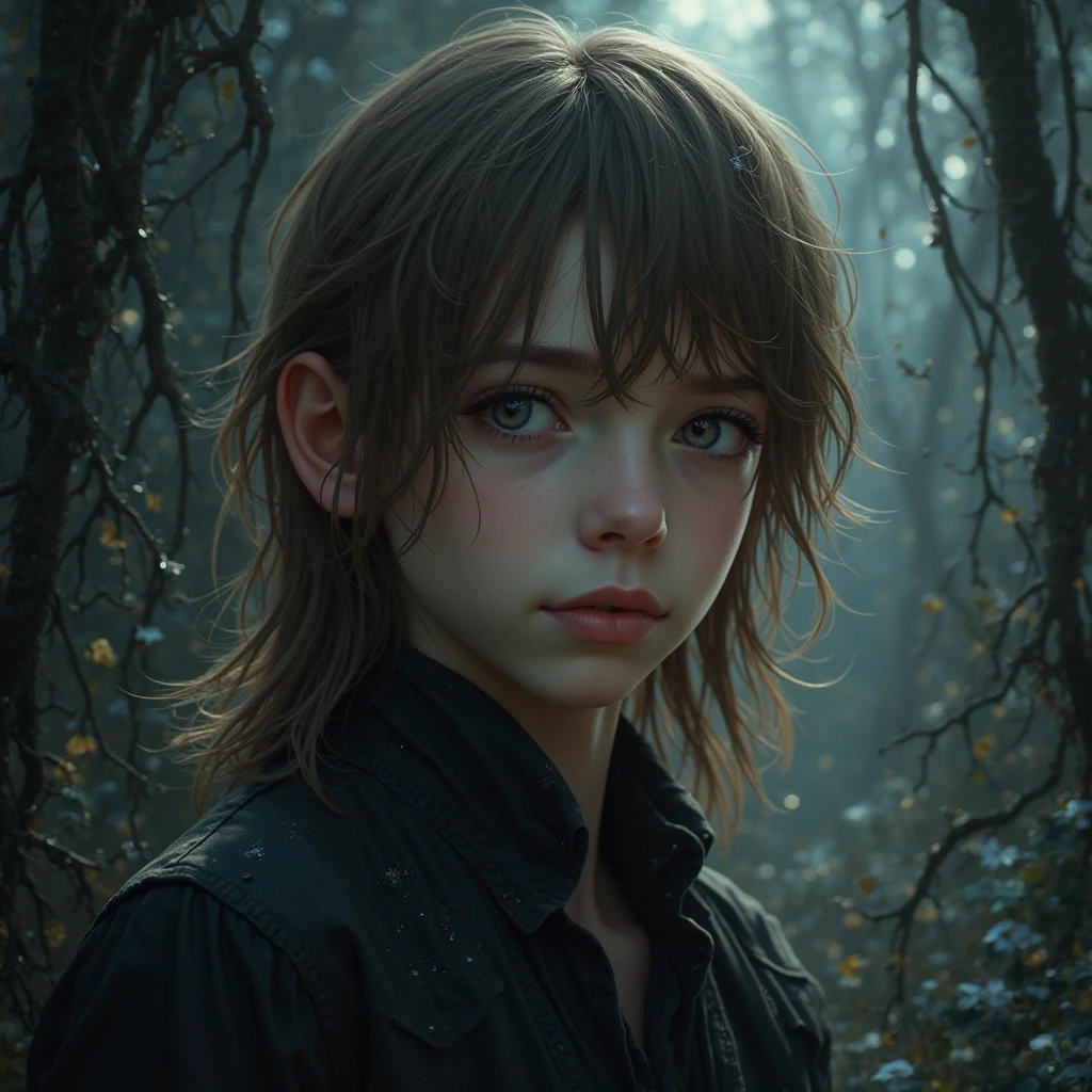 best quality, ultra high res, detailed face, realistic face, raw photo, 
emma watson sits on a rock, ultradetaled white eyes, pale skin, (ketch of woman full body), (((full length frame))), (fluorescent yellow short hair:1.1), 
((scary crooked damaged trees on background)), fireflies, (midnight:1.2)
short bobcut hair style, curly, (cheeky smile:0.9), (oppressive atmosphere:1.6), forest moss, fog, haze,  creepy, (scary shadows:1.1), muted colors,
natural skin texture, subdued lighting, (incredible skin detail:1.1), (natural skin:1.1), ultradetailed, (intricately detailed, fine details, hyperdetailed), cinematic, hyperrealistic,
hyper realism soft light, studio lighting, diffused soft lighting, shallow depth of field, sharp focus bokeh, grizly bear on background