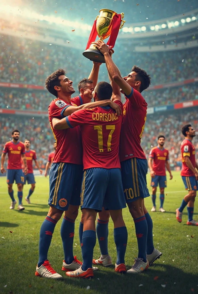 Create an image of the football team “Cricium EC” being champion of the Libertadores Cup 