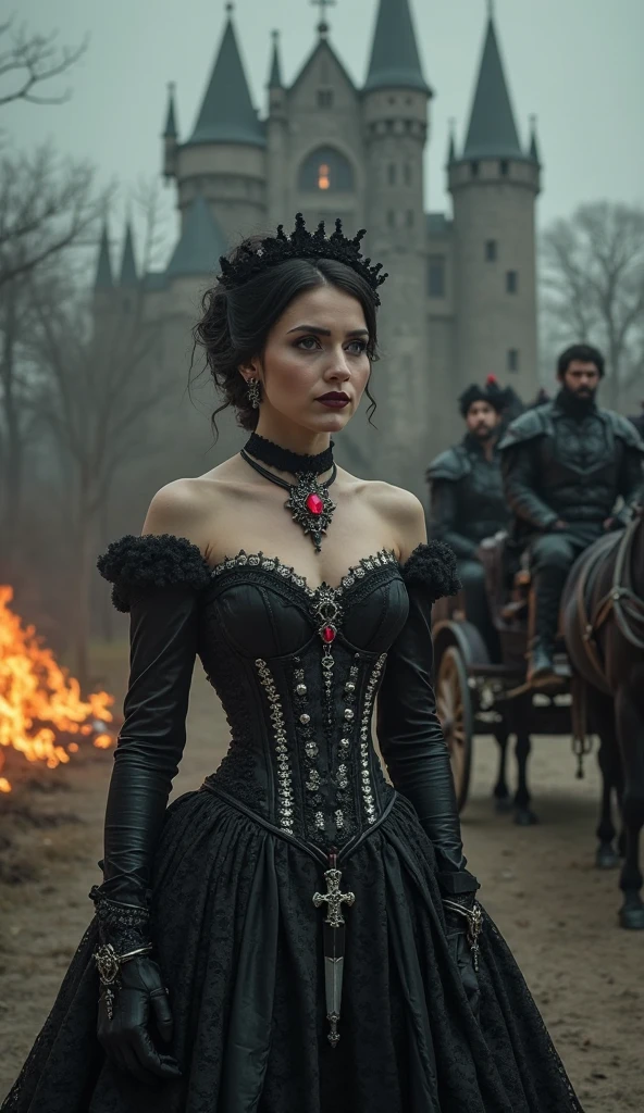 Masterpiece, best quality, MartinaBeswick, long straight black hair, standing, close-up, outside, 18th century London, Dark Alley, fog, (stunning and elegant 18th century red dress:1.2), sharp focus, highly detailed, 4k uhd, cinematic lighting, <lora:MartinaBeswick-15:1>, <lora:LowRA:0.6>,