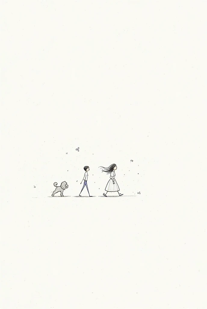 Poodle walking with woman with long hair on her back only lines