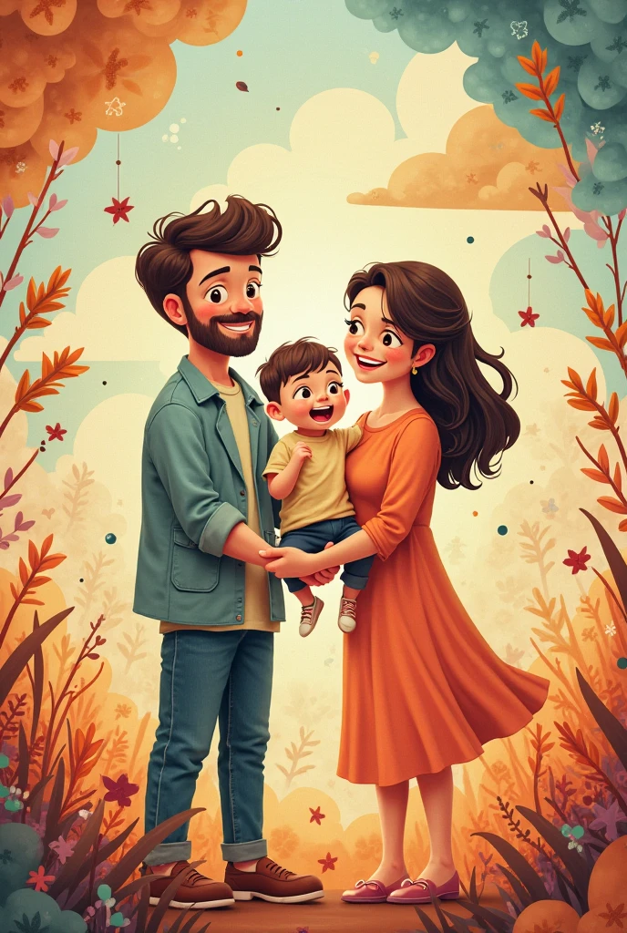 Family illustration 3 male 2 female