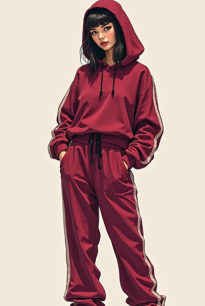 araffe woman in red tracksuit posing for a picture, wearing a track suit, tracksuit, wearing a tracksuit, wearing track and field suit, sporty, woman model, profile pic, sports clothing, only red colour, maroon and white, beautiful thick female, women full body, red clothes, red sport clothing, woman posing, candid picture, red suit