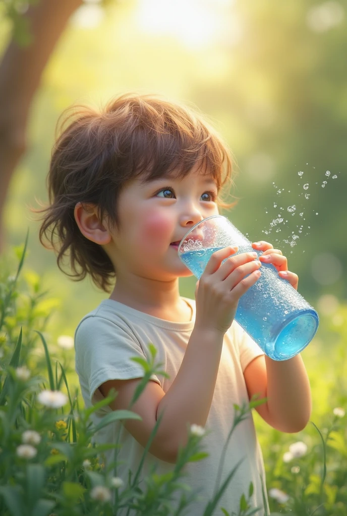 boy cute drink water