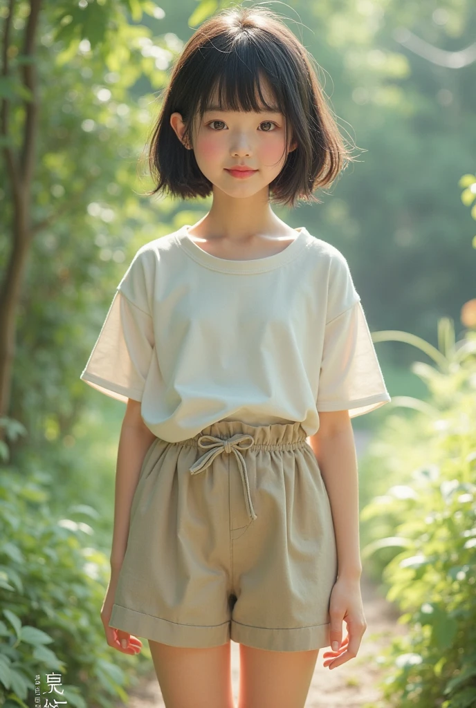 A little Vietnamese girl，Small skirt，Delicate and cute face，tmasterpiece，8K，primitive,professional photoshooting，depth of fields，farms，play，randome pose，Fujifilm style