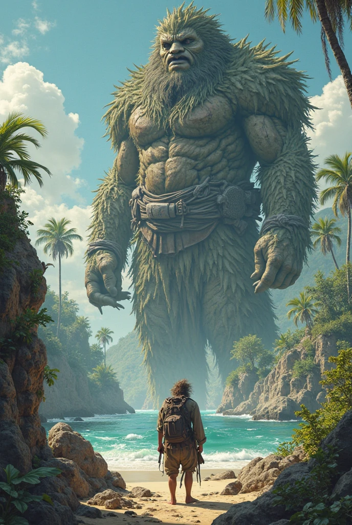 Cyclops in the entry of a cave in an island next to the sea