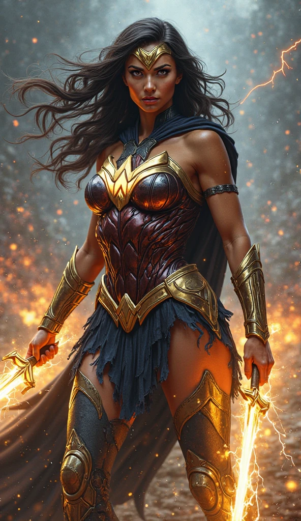 Black wonder woman, well detailed photorealistic, detailed skin, realistic, 8k, body all, big ass