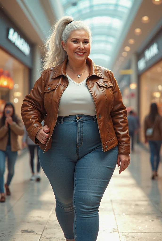 A sexy American woman, Cheveux blond, Maquillage naturel, portant un manteau en vison et une chemise tube rose en soie perlé avec une jupe court en spandex et en jean, talons aiguilles, TALONS HAUTS, longues jambes, soirée au Hollywood Walk of Fame, dynamic lighting, chef-d'artwork, Ultra detailed, movie scene, photo dramatique, perspective, vignette, cinematic((manteau vison))