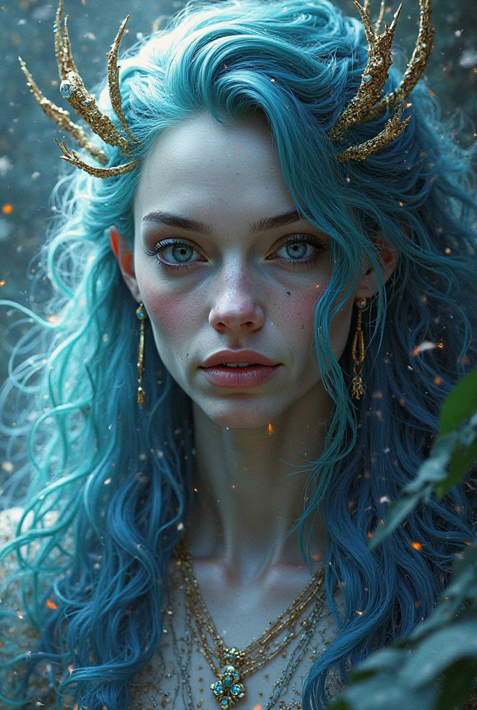 A young sexy woman with Blue hair, (big breasts), slim body, sexy thong panties, Corset, Hard nipples, (Pubic hair), mischievous smile, (focus on details, realistic style, high quality, 4k resolution)