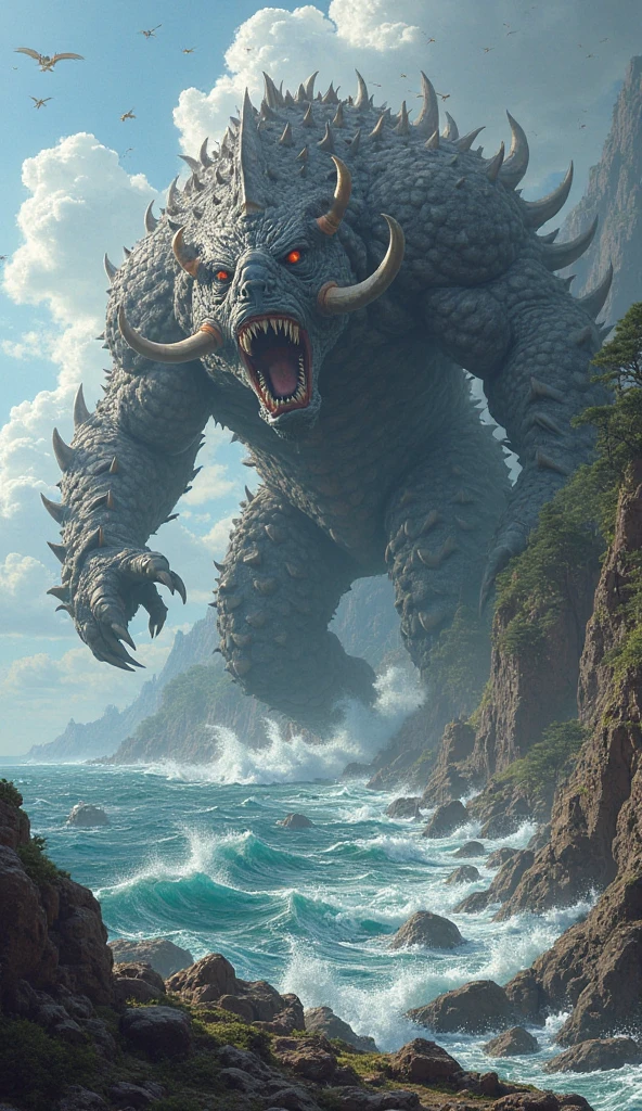 (masterpiece,best quality,absurdres,lineart:1),original design,epic fantasy,in a valley,(cinematic:1.2),(over the shoulder pov:1.2),(blurry foreground:1.2),(giant monster destroying the earth:1.1),catastrophic,apocalyptic