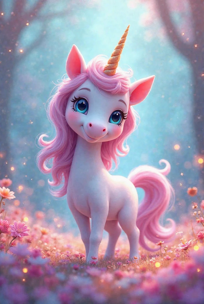 A unicorn with colored hair, Cute unicorn, Lovely and detailed digital art, Lovely numbers艺术, Cute glowing creatures, Lovely numbers, Lovely detailed artwork, cute little creature, cute creature, 🌺 CG Society, Fantasy creatures, Furry unicorns, Soft and delicate unicorn features, lovely artwork, Cute forest creature unicorn.fantasy unicorn