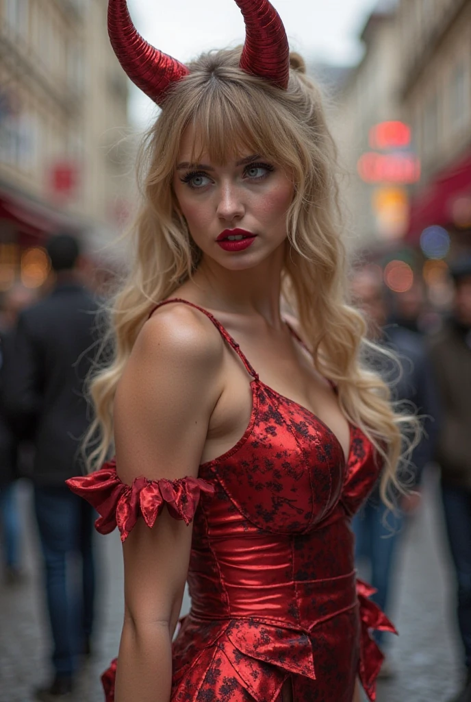 A beautiful blonde woman standing on the rooftops of Paris, wearing a pretty red dress with a corset, delicate lace details, (best quality,4k,8k,highres,masterpiece:1.2),ultra-detailed,(realistic,photorealistic,photo-realistic:1.37),HDR,UHD,studio lighting,ultra-fine painting,sharp focus,physically-based rendering,extreme detail description,professional,vivid colors,bokeh,atmospheric,dramatic lighting,cinematic,intricate details,elegant,fashion,portrait