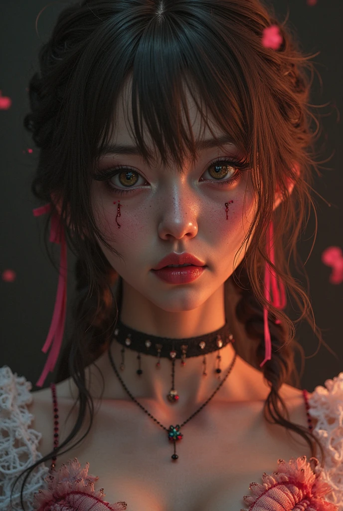 Highest quality, masterpiece, look up, cute,(Horror),(((Beautiful zombie girl))),Dead,Trying to bite,(((Bleeding,Injured))),(((Shedding tears of blood))),((口からBleeding)),((Covered in blood)),(Sexy),(sexy),((Small breasts)),Baby Face,(Middle school students),Black Hair,Half Twin,((Masturbation)),(((Blowjob))),Beautiful Style,((Pale skin)),Sensual look,Embarrassed,Sexy表情,Expressions of delight,(Dark atmosphere),(Dark atmosphere,fear),((Dim lighting))