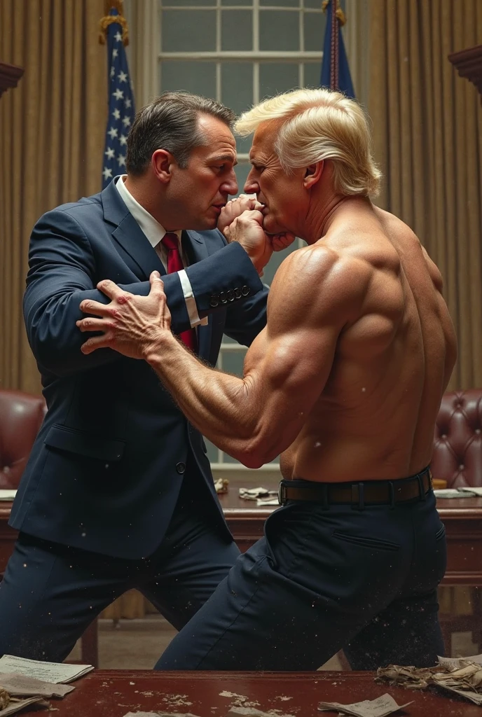 Extreme muscle, very strong, 25 year old man from Kentucky, short blonde hair, clean cut, baseball player, wearing business suit, in a professional wrestling ring