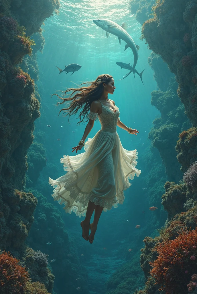(apply fishes in the background) Seraphina Lagdameo, an engkanto in the rivers of Mount Banahaw in the Philippines, was known for her ethereal beauty and the shimmering silver fish that followed her through the crystal waters. Her greatest desire was to experience the warmth of human love, something she had learned about through the stories carried by the river's currents and the whispered tales of forest creatures. The silver fish, enchanted by her magic, could grant her glimpses into the human world, showing her fleeting visions of laughter, joy, and love.
One night, she encountered a kind-hearted traveler who had lost his way and settled by the riverbank. As he slept, Seraphina wove an enchantment around him, using her powers to enter his dreams and create a shared vision of a life where they were together, hoping to touch his heart in the realm of dreams.
With the dawn, she watched him depart, her longing unfulfilled as she remained bound to her river, forever yearning for the love she could never truly have, the fish's scales dimming as they reflected her sorrow. To ease her loneliness, Seraphina used her magic to weave dreams of the traveler into the waters, replaying their brief encounter endlessly and keeping his memory alive. Yet each time the vision faded, her heart ached a little more, knowing her desire would always remain just beyond her reach.