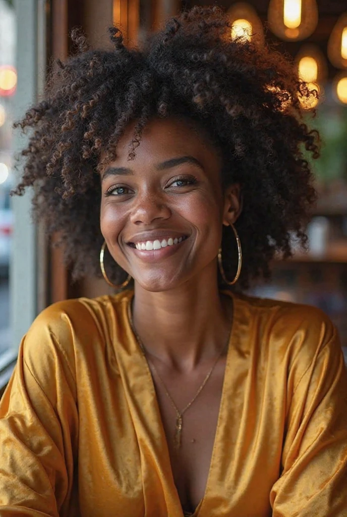 “Rencontrez Amara, une jeune Africaine de 25 ans au charisme magnétique. 🌟 Au restaurant et son sourire neutre, cette beauté naturelle a su conquérir le cœur de milliers de followers sur Instagram. 💕 Passionnée de mode et de beauté, elle partage ses coups de cœur et ses conseils avisés dans des publications pleines de vie et de positivité. 😊 Derrière son apparence  se cache une femme engagée, toujours à l’écoute de sa communauté. 🌍 Grâce à son authenticité et sa bienveillance, Amara est devenue une véritable inspiration pour les jeunes femmes du continent africain. 🙌 #AfricanBeauty #FashionInfluencer #PositiveRole model