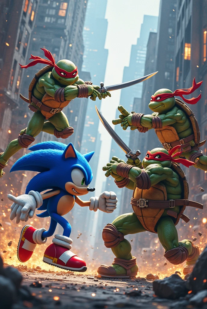 Fight between Léonardo TMNT and Raphael