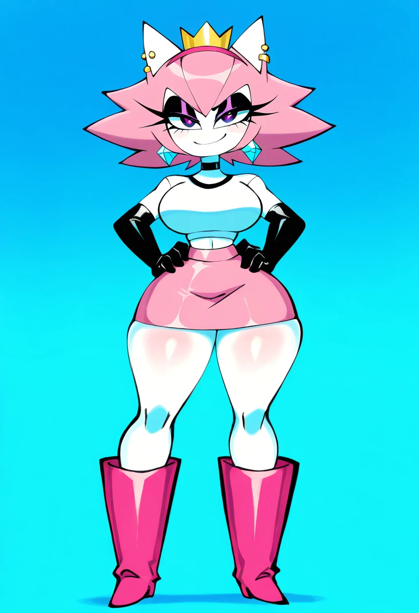 Mad Mew Mew | Undertale Very Very Big tits wearing a black swimsuit with her breasts falling to her sides standing with her hands behind her back