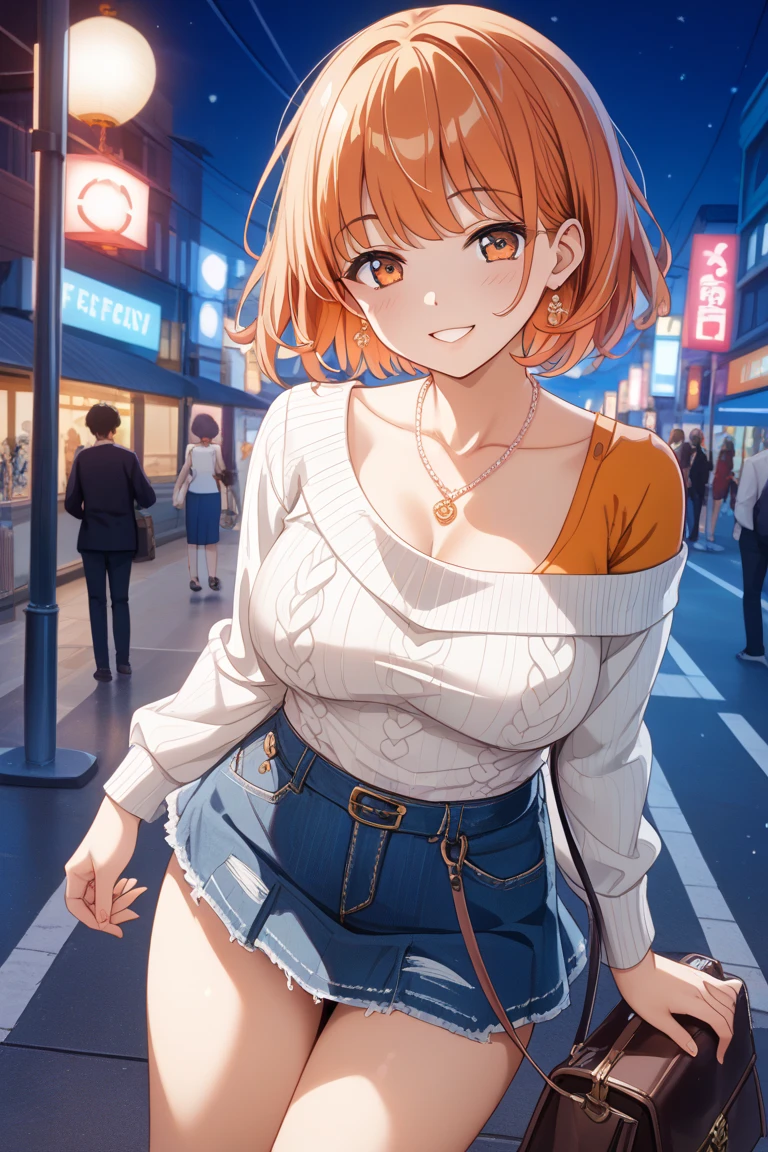 Anime illustration、highest quality、Fantasy、plump female knight、Red Hair、carnival、stall、Xenoblade Chronicles 2、Homura、Big Breasts、Thick legs、Beautiful, shining eyes、smile、Noise Reduction