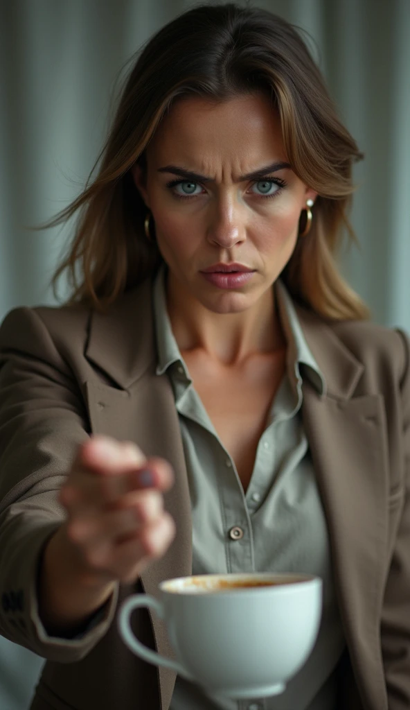 A woman standing angry with her arms crossed full length
