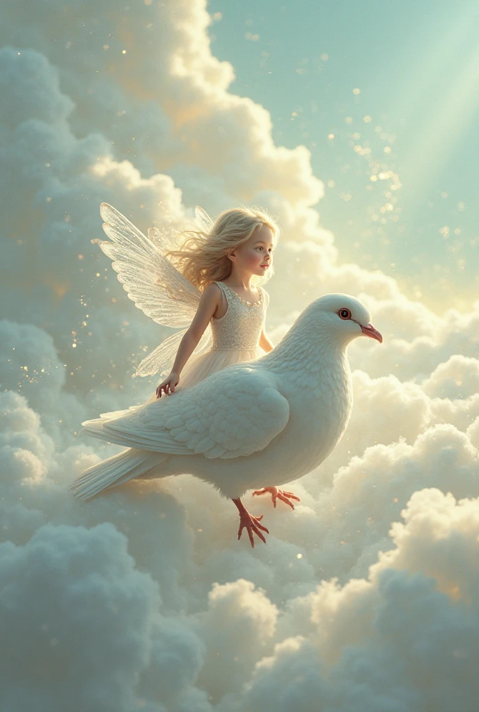 10 year old Russian child girl, close up, PORTRAIT, with long blonde hair holding a dove, beautiful angel, of a beautiful angel girl, ethereal angelic being of light, of beautiful angel, beautiful female angel, angelic light, girl with angel wings, cute portrait of angel girl, angeled girl, angelic, portrait of a beautiful angel, angelic, guide of the angel's spirit, angel protecting the woman, she is coming to heaven