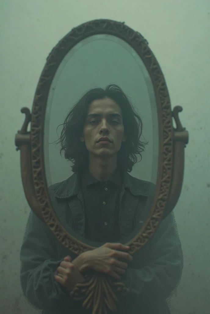 Make me a poster for a scary short film with a mirror