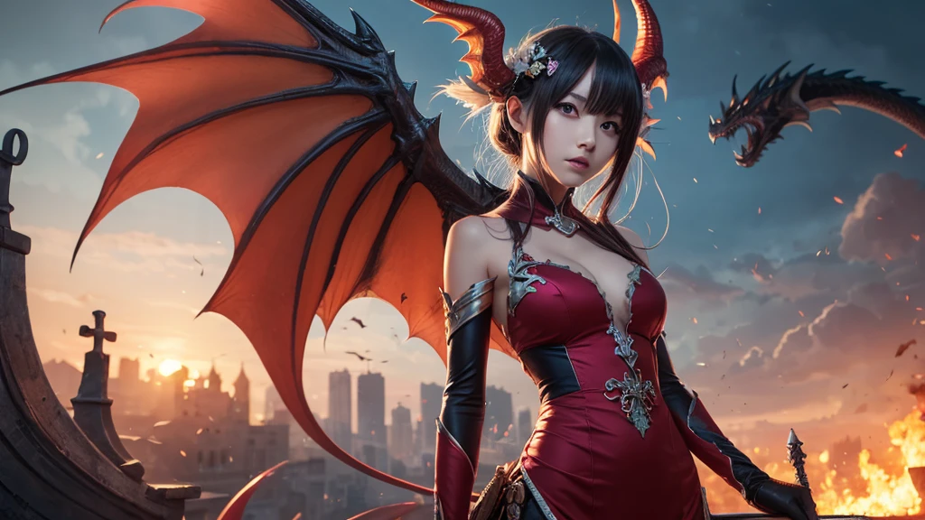 masterpiece, (textured skin), best quality, gorgeous beautiful girl, (a devil), detailed clothes,large breasts,narrow waist,, (beautiful face), cinematic lighting, (fantasy anime art ),