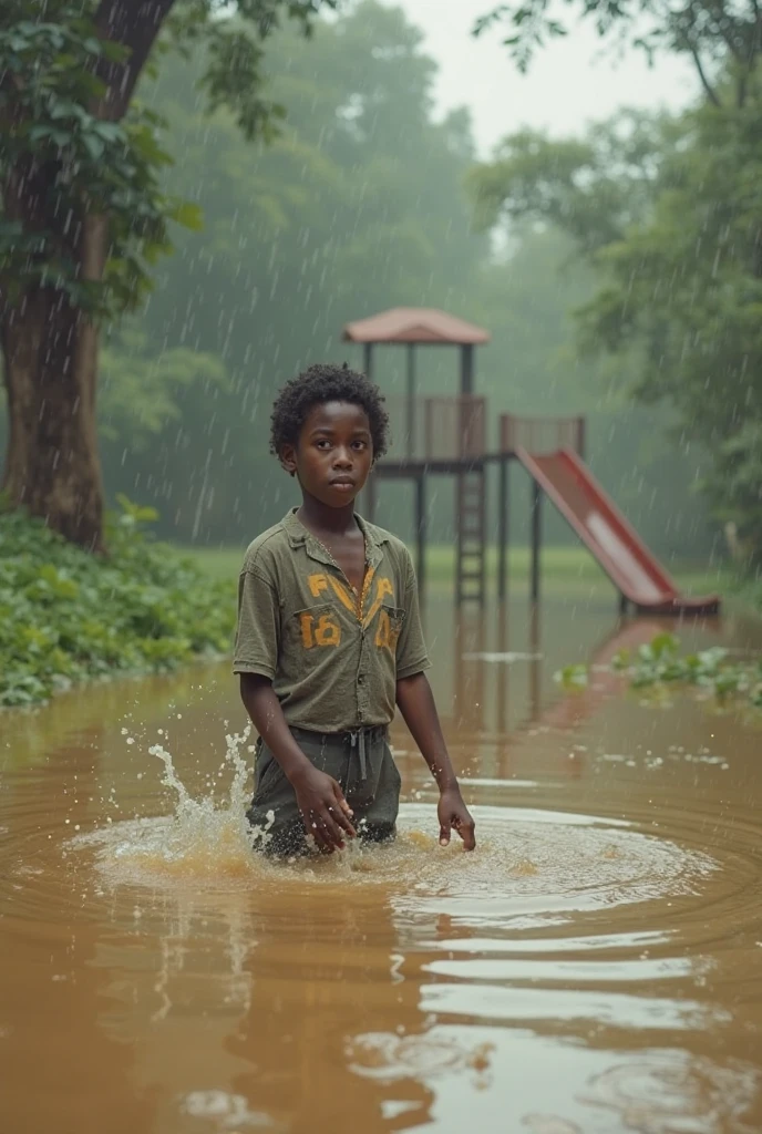 A realistic photo of African kids (mixed) playing under rain, perfect face features, perfect eyes, hopeful, volumetric lighting, sun rays, detailed shadows, indoor, hasselblad X2D 100c, hasselblad XCD 80mm f/1.9 lens, depth of field, bikes, film grain, sharp focus, photorealistic, masterpiece, intricate details, high contrast, 8k, UHD, HDR, high-res, best lens, absurdres, award winning photography, best composition, rule of third, full body shoot.