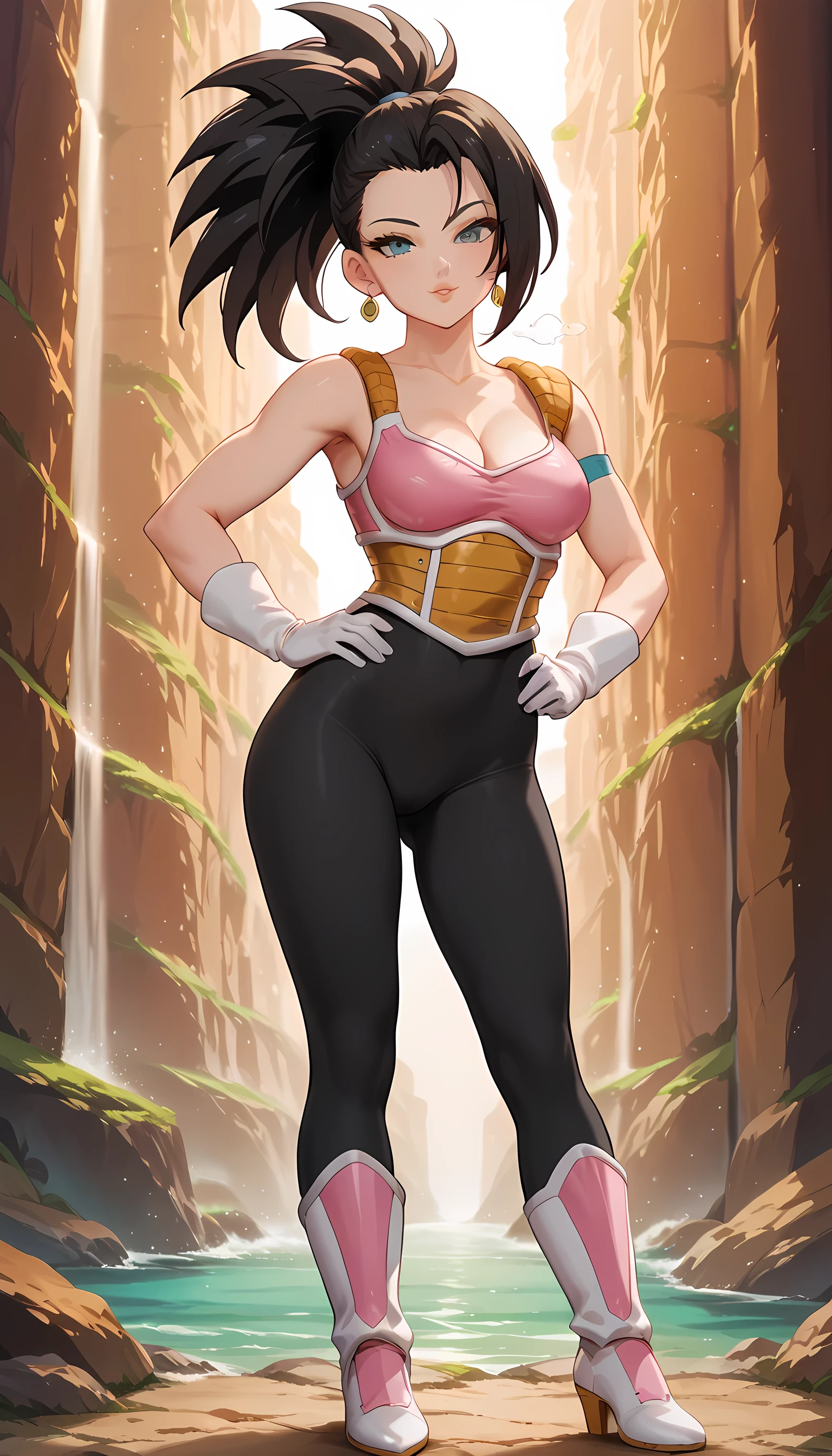 anime style, hentai style, comic panels, 1girl, medium breasts, score_9, score_8_up, score_7_up,score_6_up, score_5_up, score_4_up, masterpiece, best quality, ultra-detailed, very aesthetic, sharp focus, depth of field, vibrant colors, ray tracing, best lighting, detailed illustration, Translucent background, full body, standing, hands on hip, Saiyan girl, black hair, highlights, ponytail, medium breasts, great cleavage, beautiful eyes, seductive look, sexy lips, breathing lines, perfect body, in sexy pose, launching an energy attack with his hands, knee high leggings, black miniskirt,(pale skin), knee-high boots, black stockings, (((SFW))), pink saiyan armor, shoulder strap, black bodysuit, white gloves, (pink scouter), white boots,