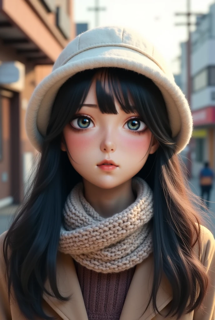 Tabletop:1.2, high quality, 最high quality, High resolution, Surreal, With a girl, Short Bob，Dirty hair, Light grey eyes,Infinitely clear eyes，16 years old，High neck inner，Red knitted hat，scarf，Are standing，Tilt your head, sunset, Outdoor，Autumn park:1.5，Blurred Background, Portraiture,Natural look, (詳細なface), ((Sharp focus)), ((face)), Upper body_body