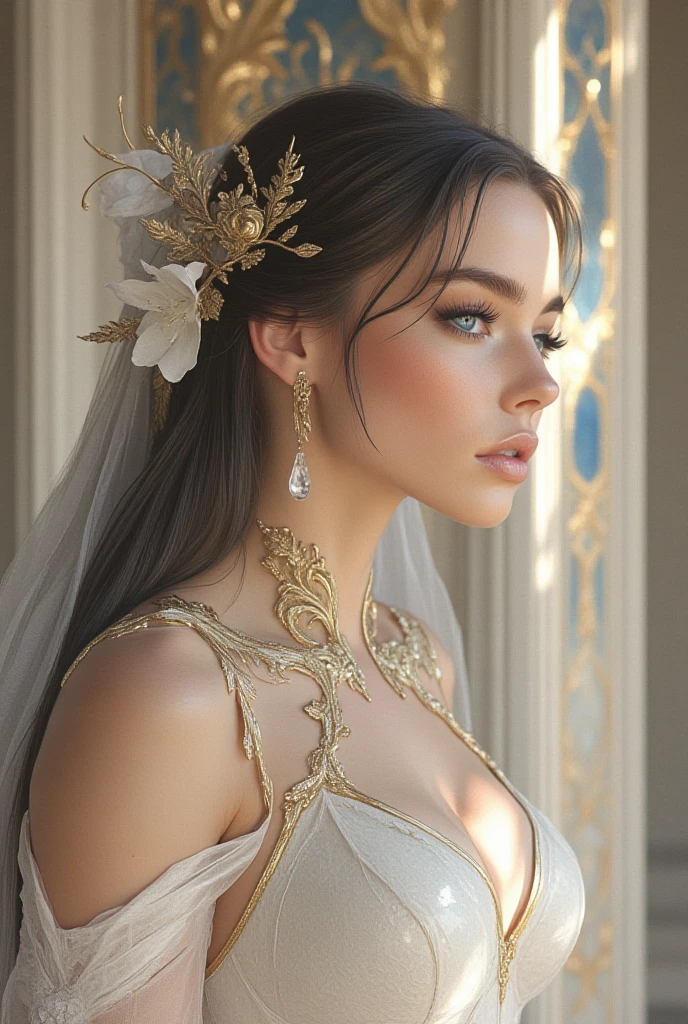 "beautiful detailed eyes, beautiful detailed lips, extremely detailed eyes and face, long eyelashes, soft and flowing hair, elegant pose, serene expression, vibrant colors, realistic lighting, intricate jewelry, graceful movement, dreamlike atmosphere, mesmerizing beauty, enchanting backdrop, ethereal ambiance, intricate lace details, delicate embroidery, exquisite craftsmanship, captivating elegance, enchanting whimsy, delicate fabrics, play of light and shadows", close up