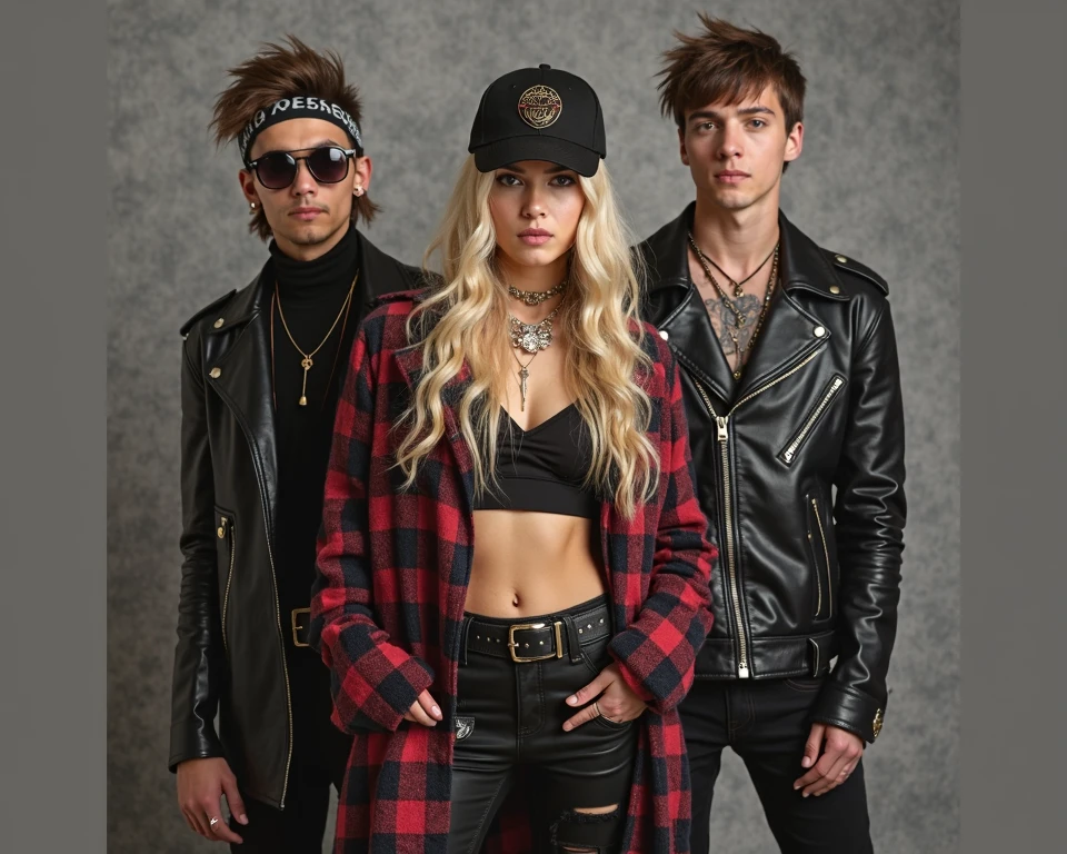 A half body, portrait of 3 girls German children long platinum blonde hair of 12 years, red leather jackets, sunglasses, holding in their hands a cross, background of chains, chain, more chains, many chains, , red, red fire, many background flames.