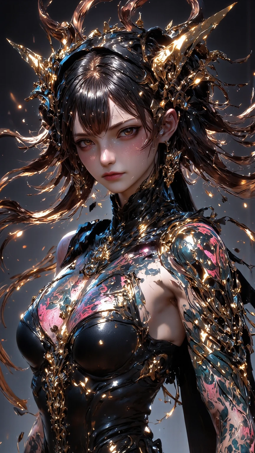 (Masterpiece, Top quality, Best quality, official art, Beautiful and aesthetic:1.2), extreme detailed details, (extreme detailed eyes:1.2), (extreme detailed face:1.2), Colorful, highest details ((Ultra-detailed)), (Highly detailed CG illustration), ((An extremely delicate and beautiful)),(From the side Side),Cinematic light, ((1 mechanical girl)), Solo, full body, (machine made joints:1.2), ((Mechanical limb)), (blood vessels attached to the tube), (Mechanical vertebrae attached to the back), ((mechanical chervil attaching to neck)), Expressionless, (wires and cables attaching to neck:1.2), (wires and cables on head:1.2), Science fiction, (Blood:1.2), dunhuang, big