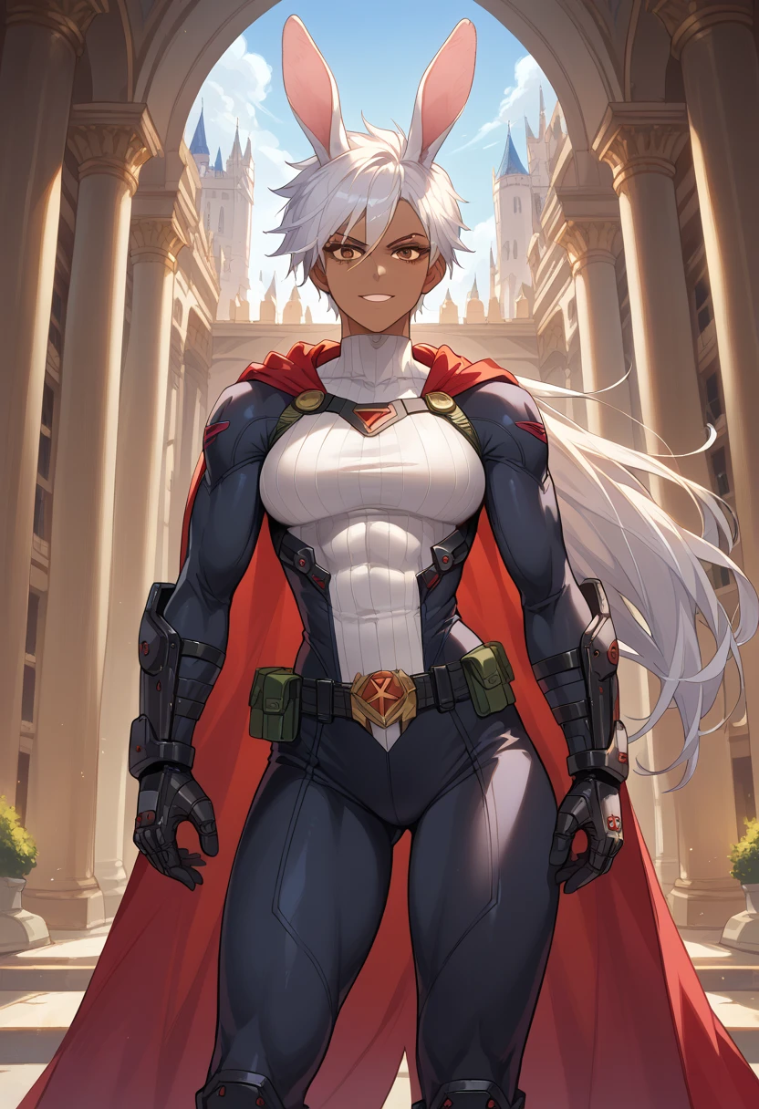 ((masterpiece,best quality)), absurdres,
<lora:Inquisitor_Warhammer_40000:0.8>
nqstrman, skull, Ca
<lora:Roxy_Citron_OC_AnyLora:0.7>,
Roxy_Citron_OC, 1girl, solo, red eyes, white hair, rainbow hair, long hair, streaked hair, hair between eyes,
armor, standing, cape, skull, long hair, chain, breastplate, white hair, tabard, greaves, (red corset:1.1), belts, steampunk, leather pants,
red breastplate, rifle, uniform, military, eyepatch,
bracelet, top hat, heavy_lines, sunshine, blue_skies, high_windows, palace, marble, noblemen,
looking at viewer, smile, cowboy shot, smirk, evil smile,