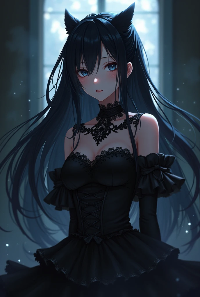 masterpiece, best quality, good quality, Highly detailed, shadowverse style, female, sexy, black armored, futuristic sci-fi aesthetic
