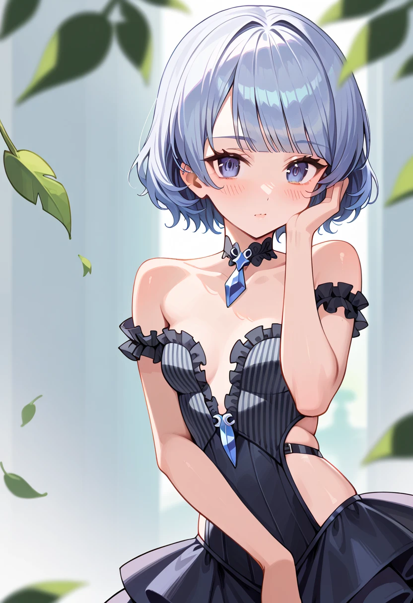 "(perfect masterpiece:1.2), (highest quality:1.2), stunning face,  compensate, long and luxurious eyelashes, lip whole, irresistible charisma.",belly button,(((boy))),(((very short hair))),腹logic,raised his arms,NSFW,(((logic)))，((((bikini with ruffles)))，hair clip，wallpaper，black hair，small breasts，pixie cut，very long bangs，hair between eyes