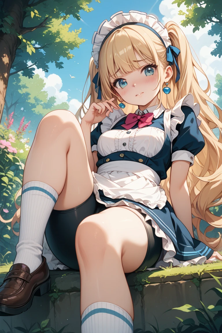 alice in the wonderland、cute little Girl、(((babydoll)))、blond hear、(((White panties)))、Wavy Hair、blue eyes、10year old、all-fours、with spreading legs、、happy、smile、NSFW、Small breasts,pussy,