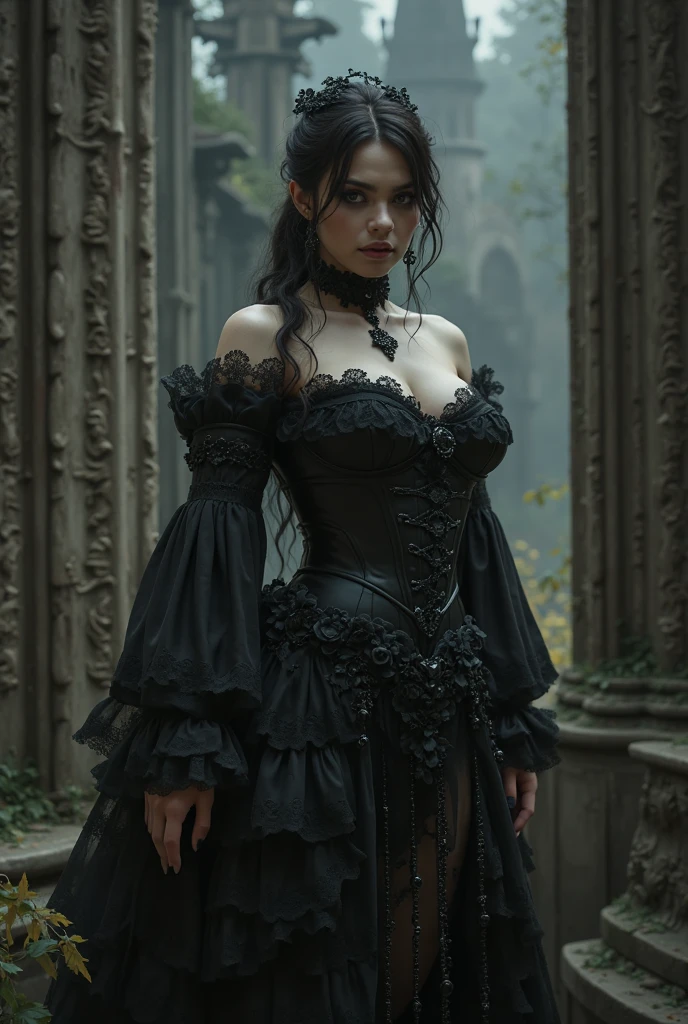 stunning close-up photograph of a captivating gothic statue, depicting a woman with an exquisite, intricate outfit. The female figure has a striking pair of stylized horns, adding to her alluring, dark appeal. Her vibrant attire, adorned with intricate patterns and details, contrastsbeautifully with the dark, mystical background. The statue's intense gaze captures the viewer's attention, adding to its enchanting aura. The artist's masterful craftsmanship is evident in every detail, from the delicate folds of her clothing to the sharpness of her features. The photograph's cinematic quality brings this mesmerizing work of art to life, transporting the viewer into a world of dark fantasy and gothic splendor.paralelle World, conceptual art, portrait photography, dark fantasy, photo, vibrantMore
