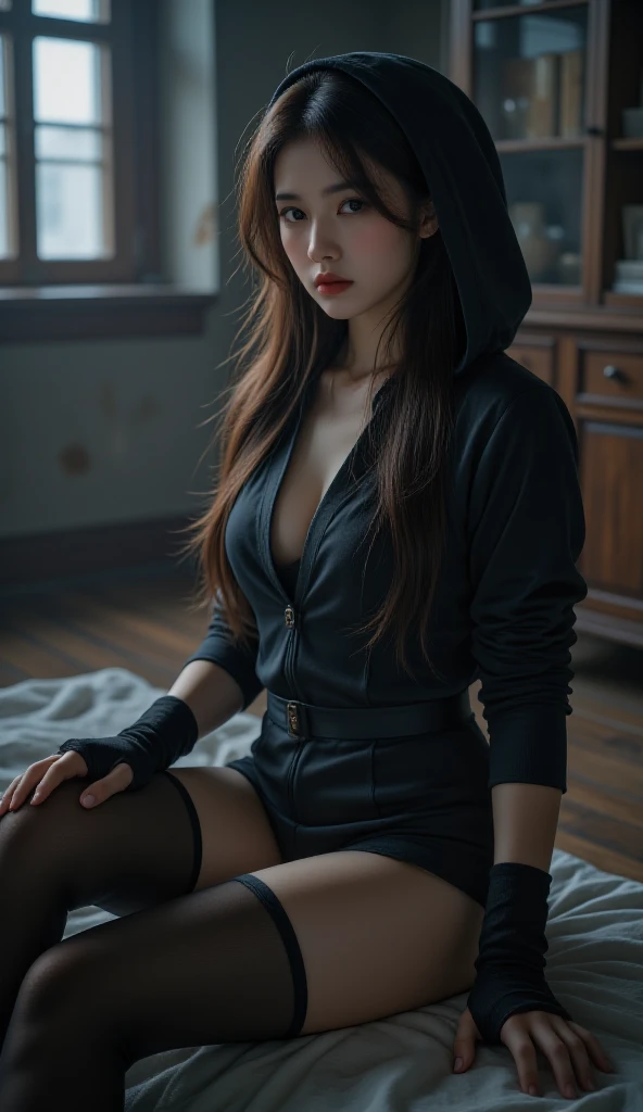 In the dungeon，A woman kneels on the ground，Hands raised，In shackles，((8K+Ultra-high resolution+Ultra HD+masterpiece+Very detailed+Awards+Award-winning works)),(Perfect face+Supermodel+Delicate skin+High Ponytail+Huge breasts+Perfect hands+beautiful hands+Perfect hands指+beautiful hands指+Perfect legs+Perfect feet),[[[muscle]]],(((Anatomically correct))) ，The image is very clear，Meticulous details，high quality；Clever light processing，Create a dramatic atmosphere；Brushstroke Master，Impeccable professionalism，Unforgettable works of art。