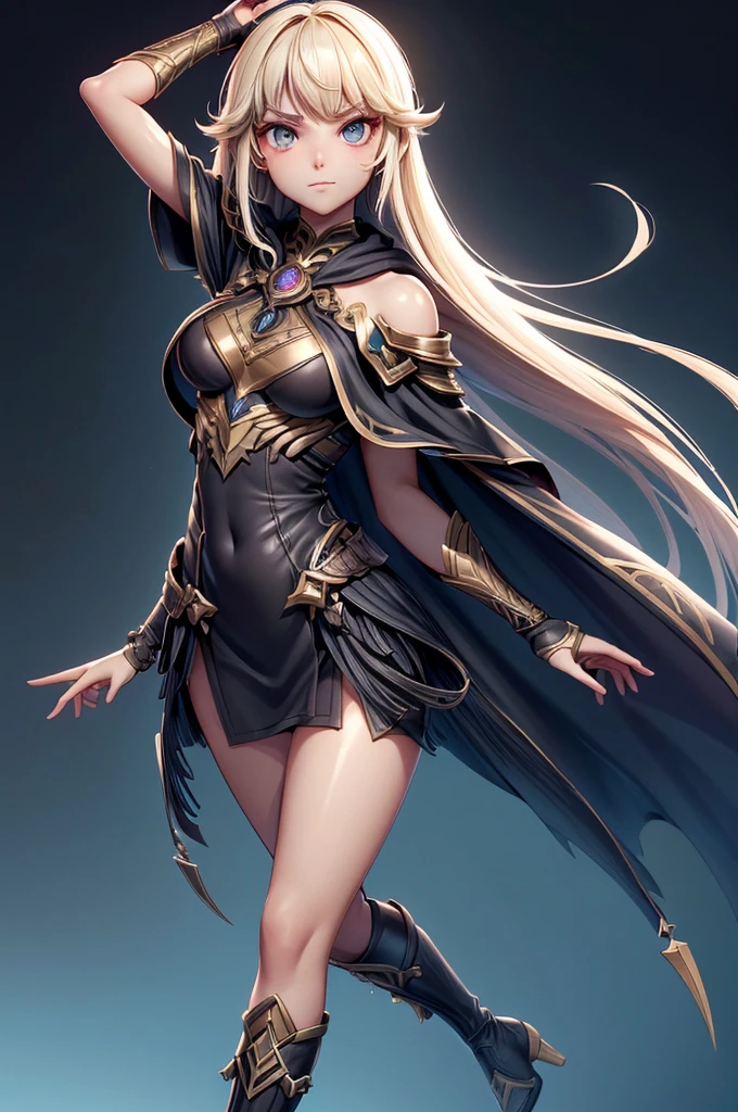 1girl, anime, cute girl, blank background, white background, fantasy, detailed fantasy dress with highlights, beautiful face, beautiful eyes, dark colors, black hair with multicolor streaks, red eye with different color pupil in eye, multicolor eye, medium small breasts (slightly big), slight cleavage, beautiful skin, cute, breast curtains, extremely delicate and beautiful, (beautiful detailed face:1.0), (detailed deep eyes), symmetrical breasts, deep eyes, shiny skin, portrait, slender waist, hips wider than shoulders, thighs, expressionless, young girl, luminous eyes, adorable,(Kpop idol),(aegyo sal:1),(Platinum blonde hair:1),((puffy eye)),Black panty,sexy posture,Superskirt, ultra high resolution,Black collar,slim figure, Abdominal y tattoo, womb tattoo,Tight-fitting leg ring,y tattoo on half-body,Bare skin, Armored hand,Hidden fingertips,Hand covered,Arm covered,Fist covered,{{beautiful detailed fingers}}, tufts of hair, moderate beautiful breast:1.0,(masterpiece:1.2), best quality, high-res, HDR, perfect face, intricate armor, delicate blue filigree, intricate filigree, red metalic parts, detailed part, dynamic pose, dynamic lights,