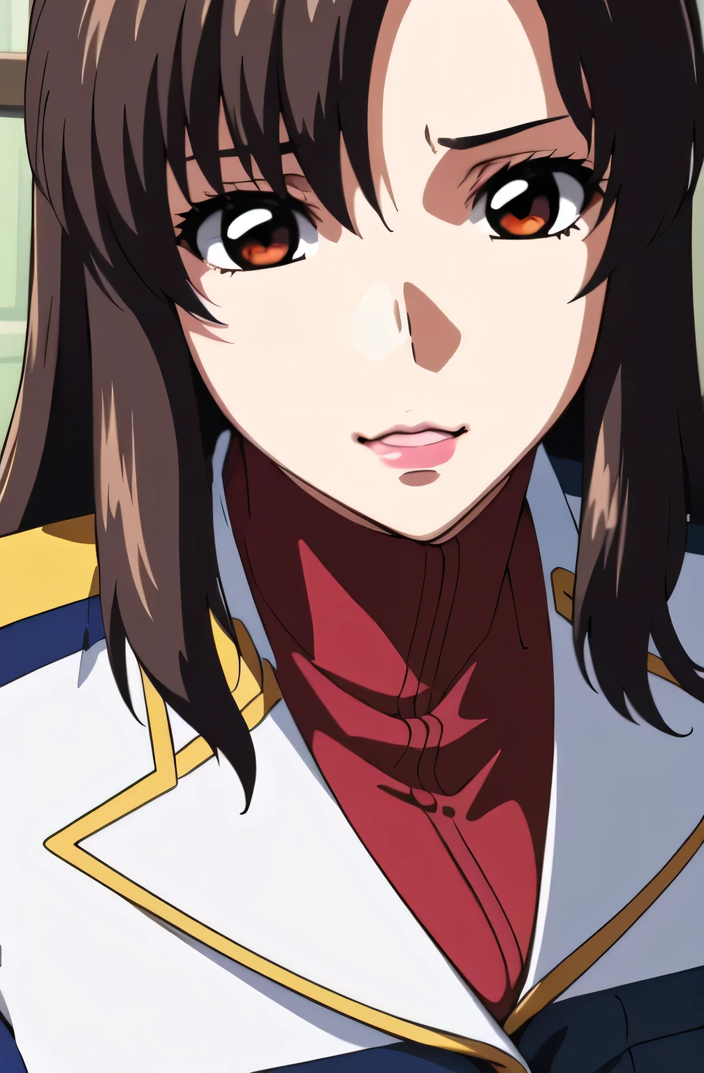 face more delicately,The skin on the jacket is hidden by the uniform,That's enough for me,draw an expression on the face even more delicately, simple background , Please draw big breasts even bigger breasts,My waist is thin even with big breasts,
military uniform, military, jacket, blue and white uniform ,Please draw a shorter micro skirt, my whole body, opens legs,
(black_ Elegant pantyhose :1.3),
Front hair,Tea color_hair, length_hair,red Eye ,lipstick, offset,
1 girl, I want to draw expressions even more delicately on a 40-year-old adult woman,, young woman ,beautiful Finger,beautiful length legs,beautiful body,beautiful Nose,beautiful character design, perfect Eye , perfect face,expressive Eye , perfect balance ,
,(Focus on her face), I closed my mouth , (Innocent_big_Eye :1.0),light_笑face,
official art, very detailedCG 、 Unity 8K Wallpapers , Full light,colorful, bright _Front _face_lighting, white skin,
(masterpiece:1.0),(Highest_quality:1.0), ,4K,very detailed,
photo shoot, 8k, High image quality, High image quality, absurd:1.2, Kodak Portra 400 , FILM GRAIN , Blurry Background, bokeh:1.2, lens flare , ( vibrant_color:1.2), Please draw the facial expressions of a professional photo shoot ,
(beautiful,huge_chest:1.4), (beautiful_face:1.5),(Narrow _ waist ),