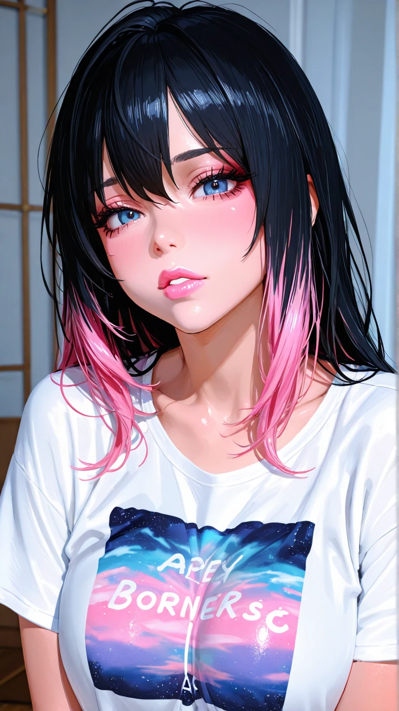 nerdy {loose clothes} {multicolored hair} blush {soft body}