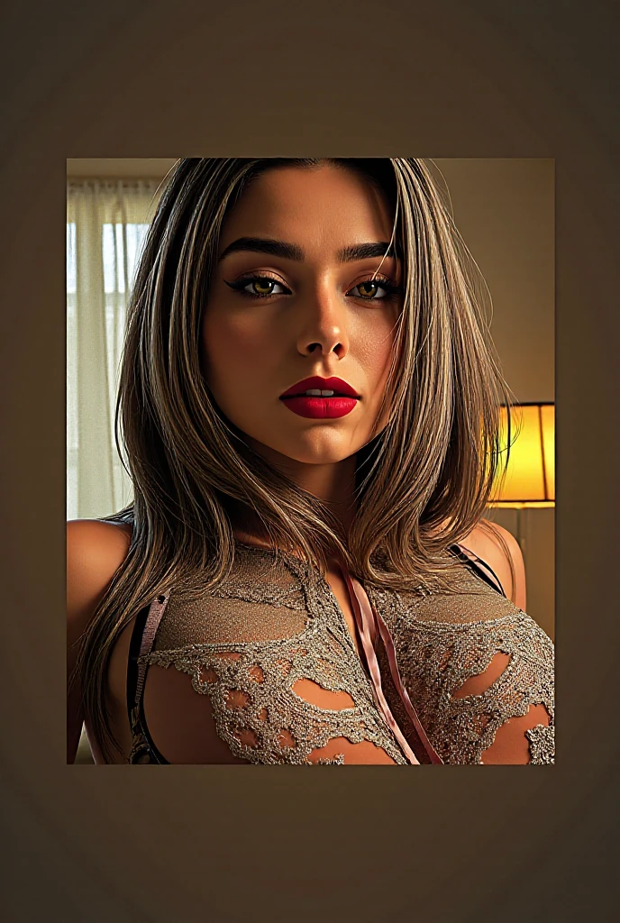 Desnuda, sentada en una cama, cuerpo entero, pose sexy, gran calidad