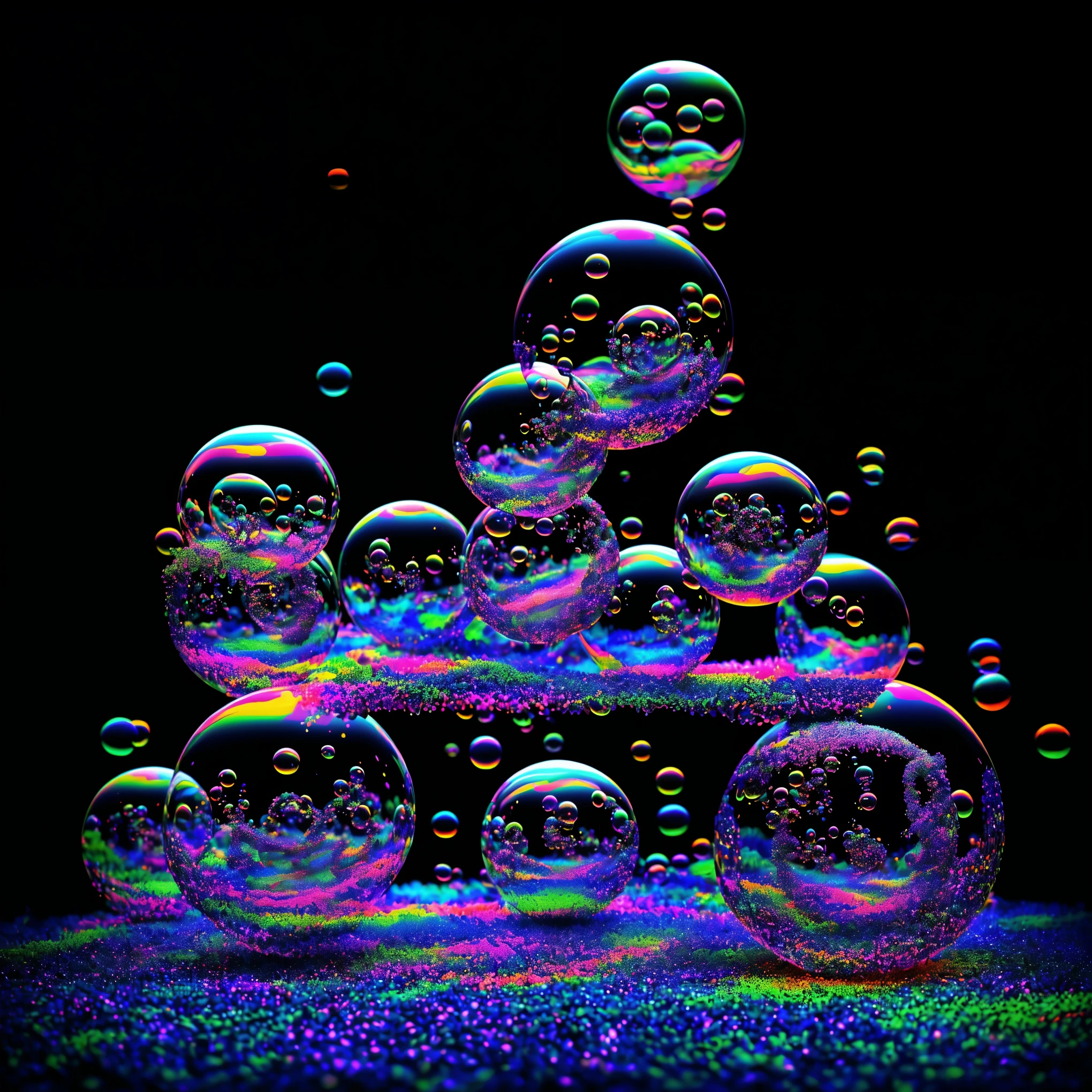 Psilocybin, DMT imagery. octane render, psychedelic droplets of water, abstract liquid.Creepy. Octane render, black 3d fluid simulation, ethereal bubbles, swirling liquids, and highly detailed, octane render, reflective bubbles, twisted colors inside of glass spheres. Surrealism. A psilocybin dream inside an amazing image of shimmering glass morphing out of colors, bright neon and fluorescent colors,very bright, vibrant colors, perfectly formed and symmetrical reflective bubbles and spheres, attention to detail with these beautiful bubbles and spheres, Extreme Hallucinations in a gorgeous piece of psychedelic digital artwork, Stunning, tripped out colors, 4d mandelbulb psychedelics, glass like psychedelic landscape, intricate psychedelic underwater brightness and glowing colors twist inside of translucent glass spheres and bubbles with light and color reflecting off of both in bright fluorescent colors, psychedelic trip, fluorescent and neon aesthetic, psychedelic vibrant colors, bright psychedelic paint splattered backgrounds,swirling spirals and vortex, bright vibrant colors popping out from 3d glass spheres, Rotational Symmetry,, Portrait photography, Surrealism, Photorealistic, Hyperdetailed, Glass Morphism, Digital Art, Sparkle, Optical Illusion, Glowing Light, Reflective Light, Overexposure, Backlighting, Spheres and bubbles show perfect Symmetry, UHD, High Details, High Quality, Super Detailed, Full Focus, Awe inspiring, Shockingly unique wallpaper art, Breathtaking, Indescribably Beautiful, Heaven sent images, Best Quality, Award Winning, Masterpiece!