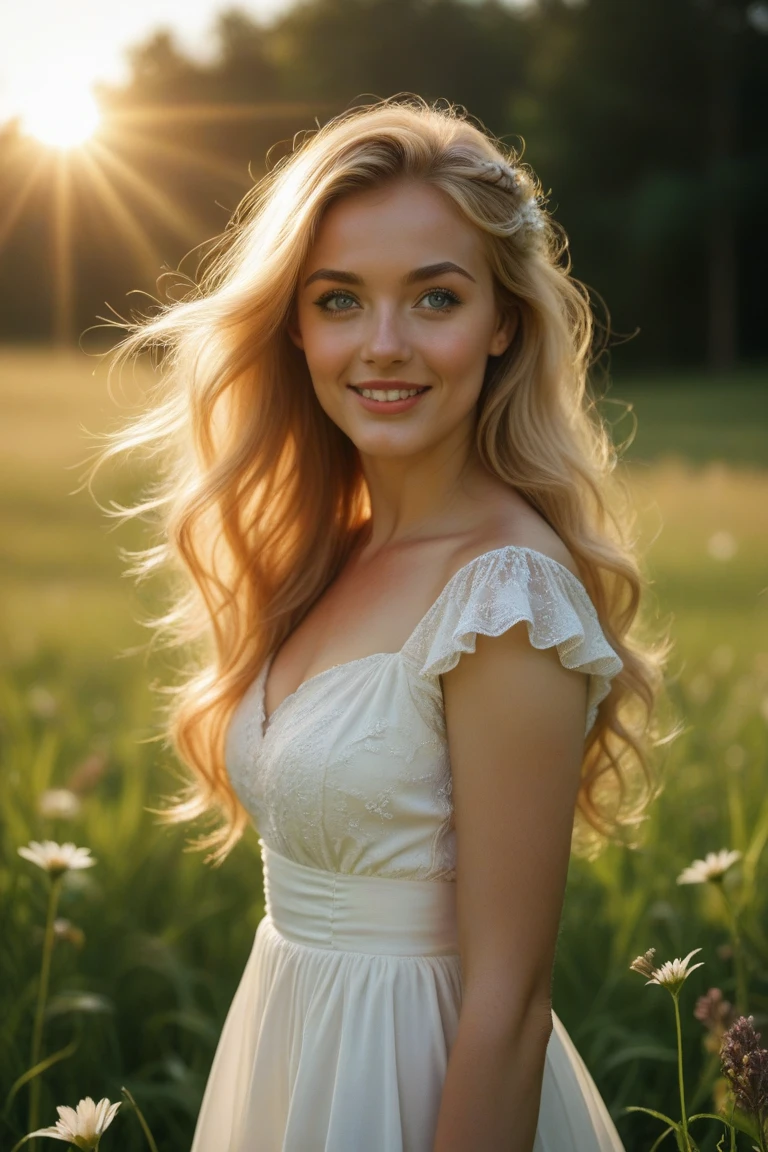 1Women, unique faces, (beautiful women, blonde hair), (smile:1.2), (beautiful lace costumes), (Best Quality:1.4), Realistic, extremely detailed CG unified 8k wallpaper, highly detailed, High-definition raw color photos, professional photography, Realistic portrait, Close up portrait of Women, Outdoors, Beautiful scenery, grassland, nature, vastness, elegance, Beautiful detailed, upper body photos, (Fine face:1.2),