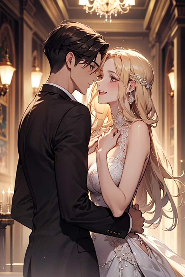 masterpiece:1.4,best-quality,Super Detail,Very Delicate and Beautiful, ((( nsfw, orgasm, vagina, kiss, princess ))), very gigantic breasts, slender, blonde hair, beautiful, black dress