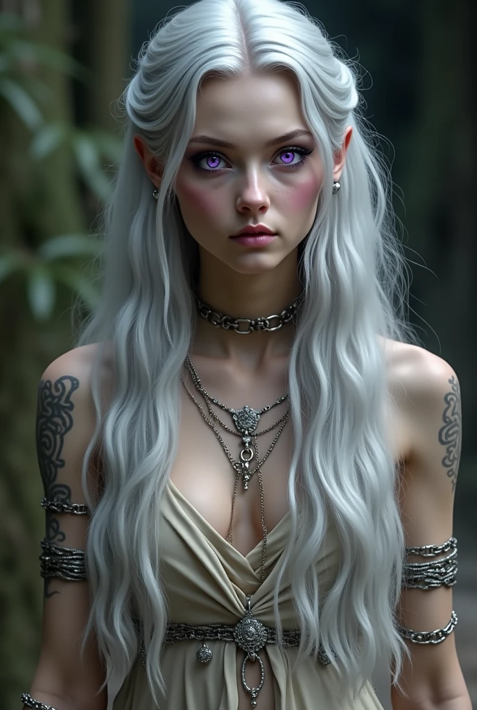 16K, ultra high definition, super verbose, Shiny, detailed hair, face detailed, paisagem de fantasia, standing alone, gazing at viewer, {{best qualityer}}, {{work of art}}, {{ultra detali}}, {detailed light}, ultra high quality eyes, detailedeyes, perfects eyes, eyes large, detailed white eyes, comely lips, White hair, long hair, twin-tail, hair ornament, aretes, comely, body skinny, Caucasian skin, slutty, Erotic, suggestive, ((nsfw))
