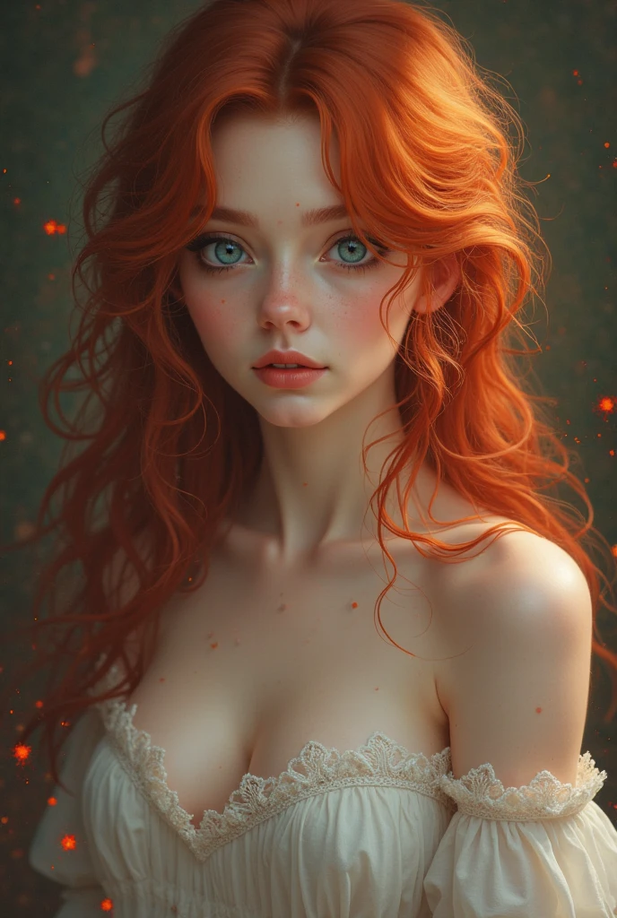 ((best qualityer)), ((work of art)), (detailded), 1 girl, strap dress, long red hair, Black eye,blue fur